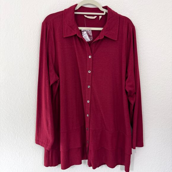 Soft Surroundings Womens Button Front Shirt Top Size 1X Flowy Minimal Tiered Red - Picture 1 of 6
